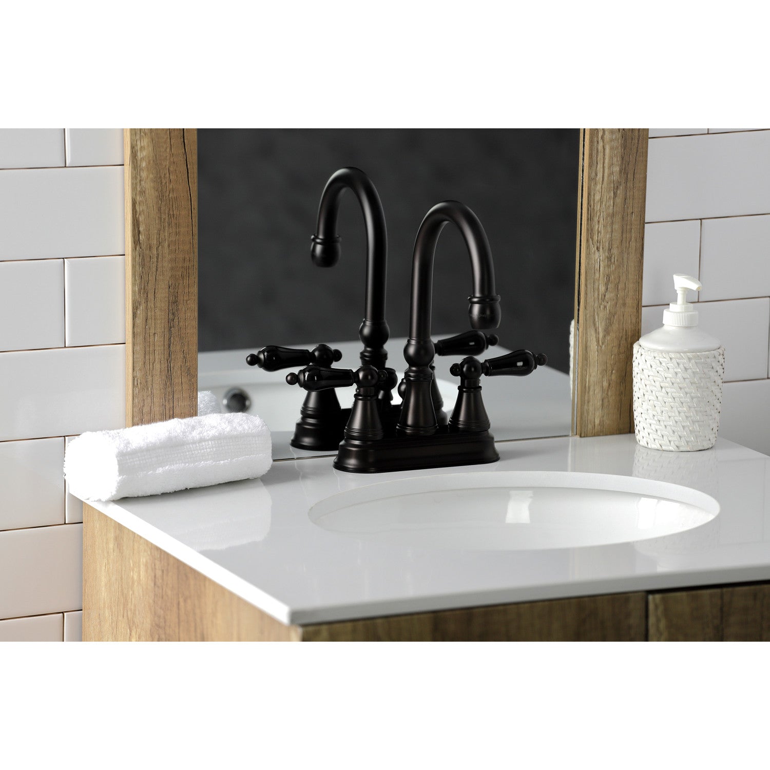 Kingston Tulare KS2615PKL - Duchess Double-Handle 3-Hole Deck Mount 4-Inch Centerset Bathroom Faucet with Brass Pop-Up, Oil Rubbed Bronze — thumbnail 2